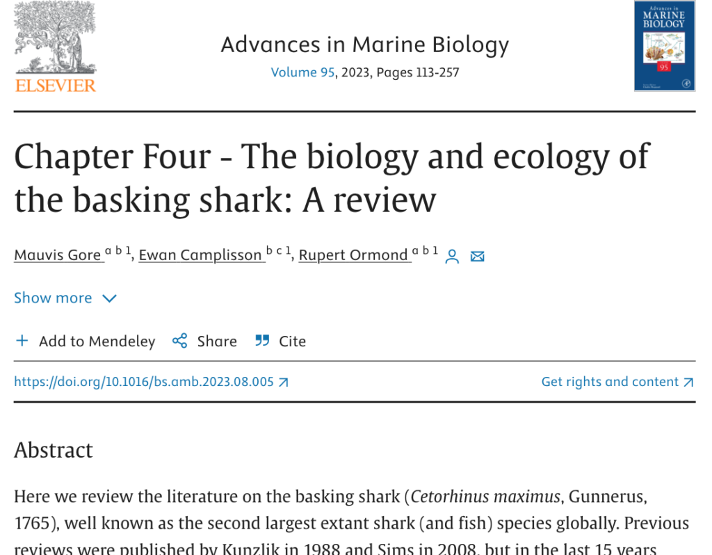 biology and ecology of the basking shark - a review. Advances in Marine Biology volume 95