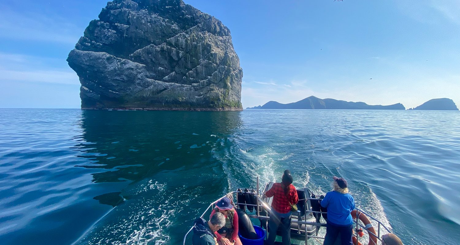 A trip around the stacks to view the amazing cliffs & gannet colony, St Kilda, Outer Hebrides, Scotland